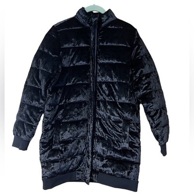 Jack by BB Dakota Black Crushed it Velvet Quilted Zip Puffer Coat Small NWT