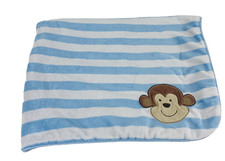 Just One You Carter's Monkey Baby Blanket Striped Blue Brown Soft Sherpa