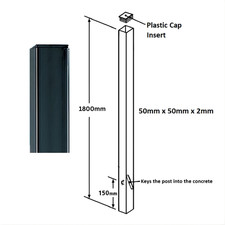 Metal POST Flat Top 50x50x1800mm Concrete-in Blank Galvanised fence BP50X1800ZP