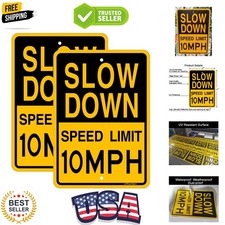 Slow Down Speed Limit 10 MPH Sign,17 x12 Inches,Reflective Aluminum 2 Pack