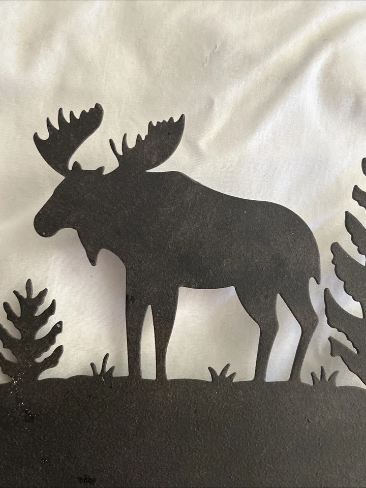 Rustic Moose and Woodland Pine Trees Metal Framed Plate Mirror 19”x 12” - Image 2 of 4