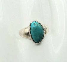 Sterling Silver Blue Turquoise Oval Single Stone 925 Band Women's Sz 7