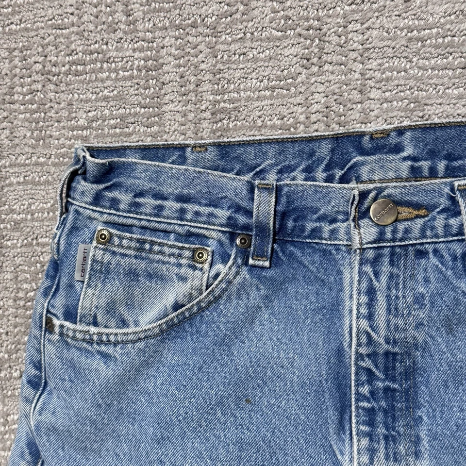 Jeans de mezclilla Carhartt vintage talla 30/32 azul claro lavado lengüeta de cuero envejecido Foto 4 de 4