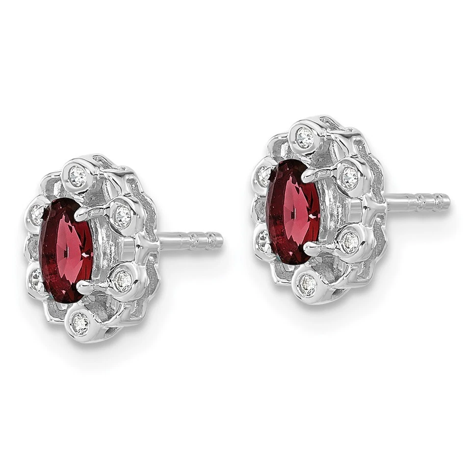 14k White Gold 1/20 Ct Oval Cut Lab Created Ruby & Diamond Halo Stud Earrings - Image 2 of 4
