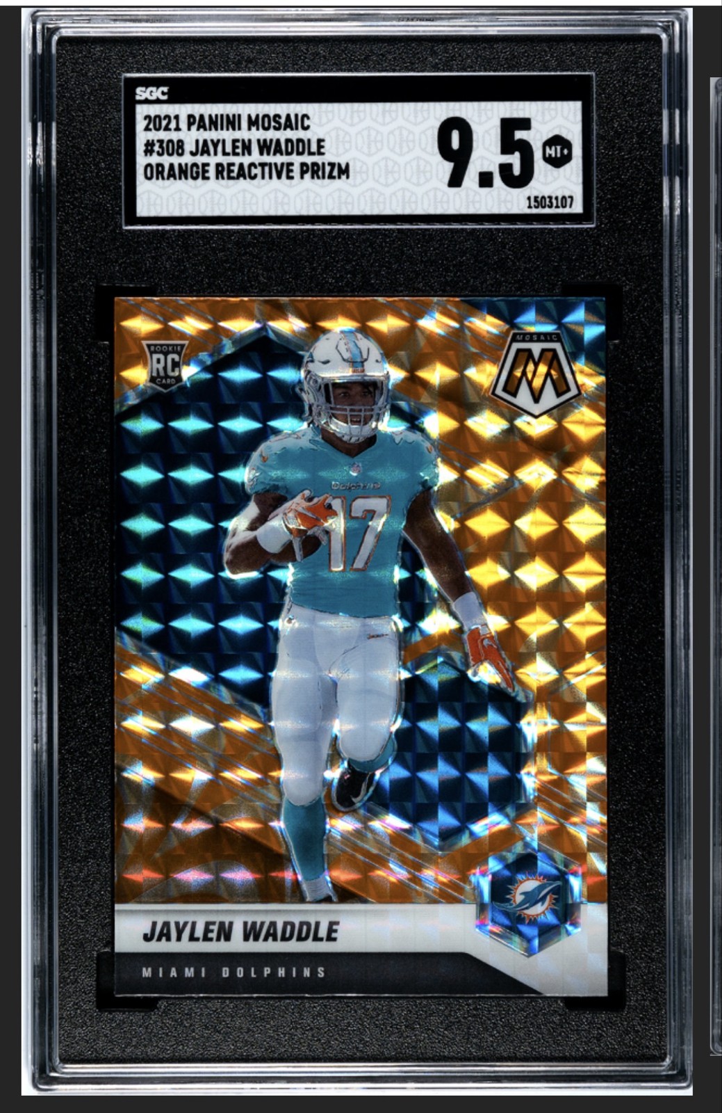 2021 Mosaic Rookies Jaylen Waddle #308 Mosaic Reactive Orange Prizm SGC 9.5