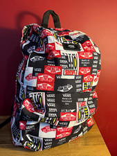 VANS Logo Print Backpack Black Red White Zip, Adjustable Straps, Pockets