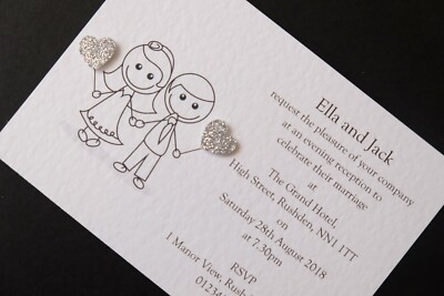 Personalised Handmade Wedding Evening Invitations - Set Of 10 With Envelopes, Modern Style 9 thumbnail image