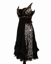 PRADA - Black Sleeveless Silk Chiffon Art Deco Sequin Panel Cocktail Dress 4 38 