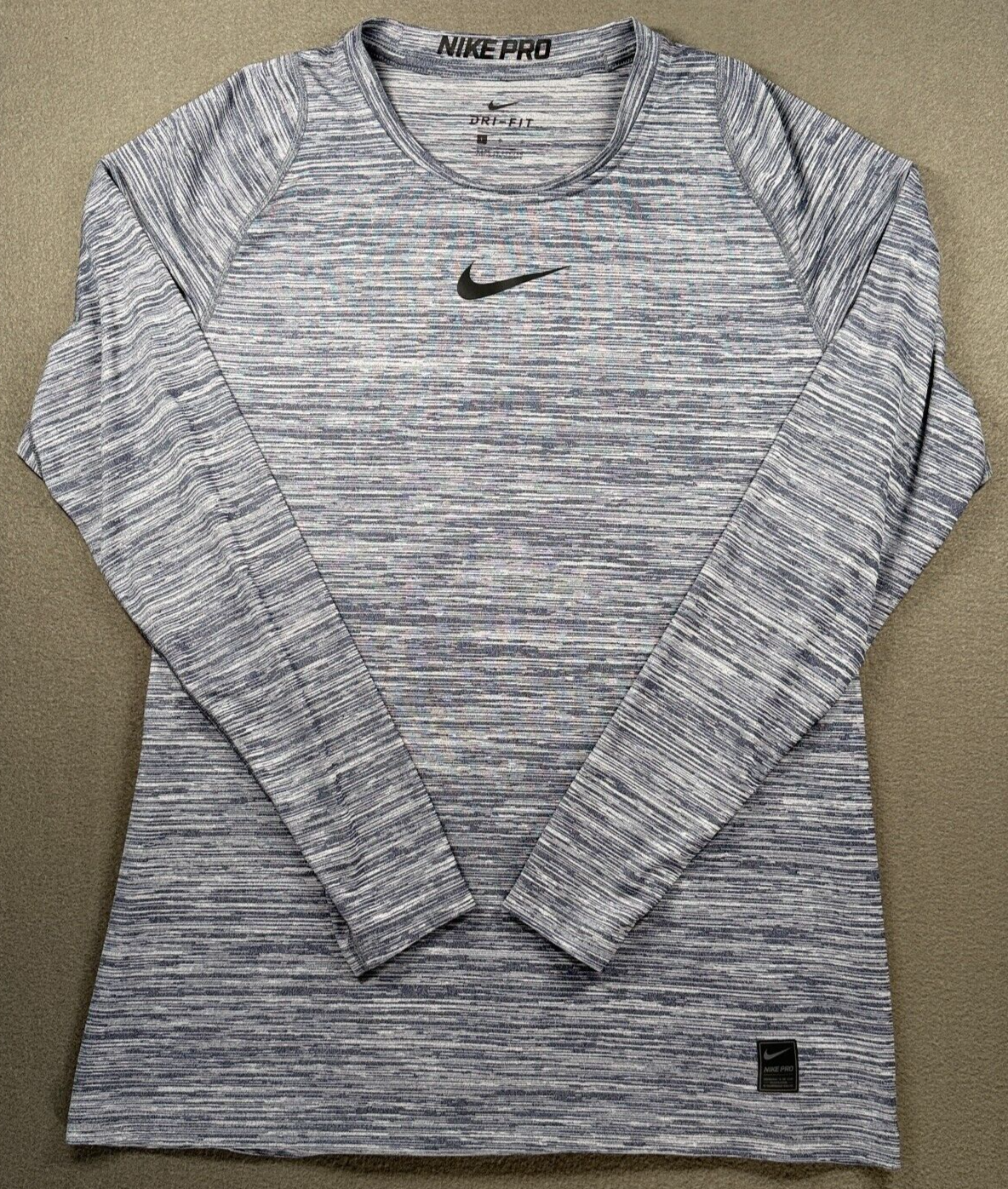 Nike Pro Shirt Mens L Gray Stripe Center Swoosh Athletic Activewear Compression