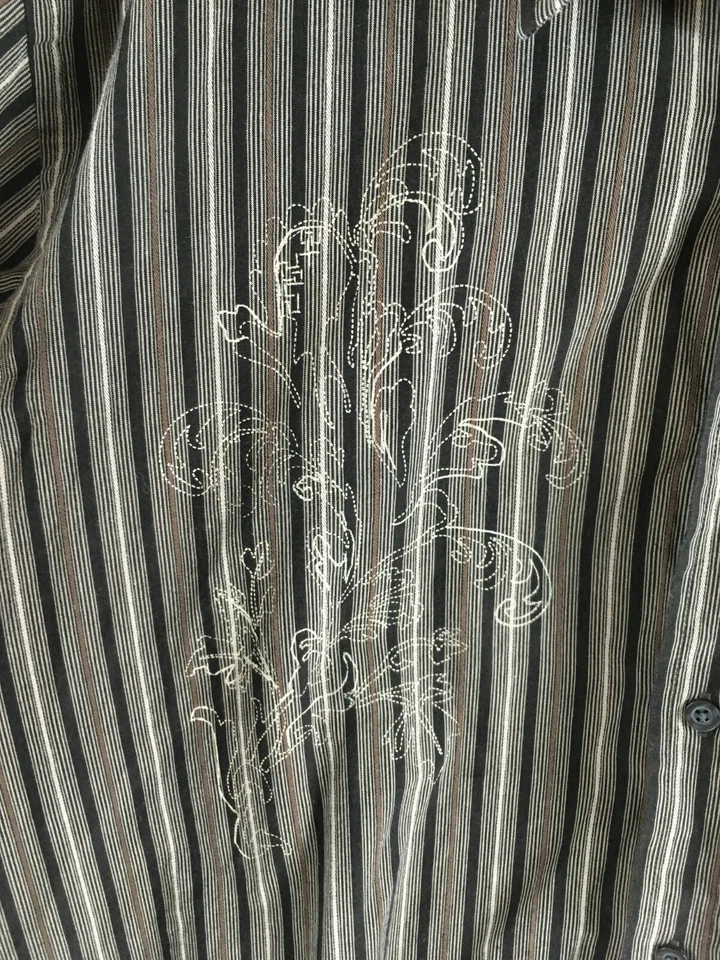 Camisa Michael Brandon Para Hombre Talla XXL Abotonada Manga Larga Bordada Rayas Foto 3 de 4