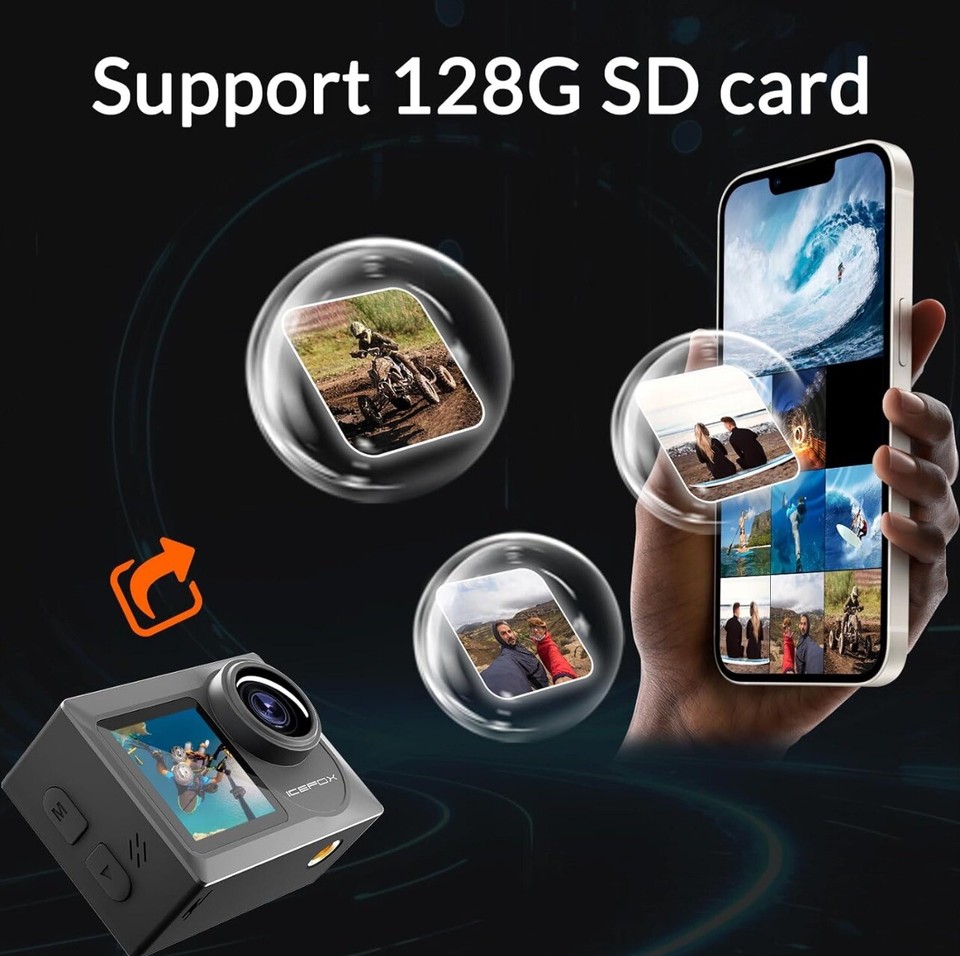 IceFox UHD 4K Action Camera Waterproof 40m, Duel Screen, WiFi, Image Stabilizer eBay