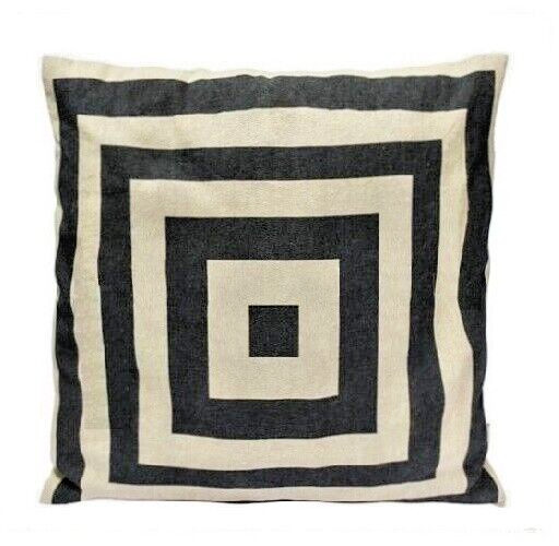 Modern Geometric Pillow Cover Beige Charcoal Square Cabana Canopy Geo Cushion