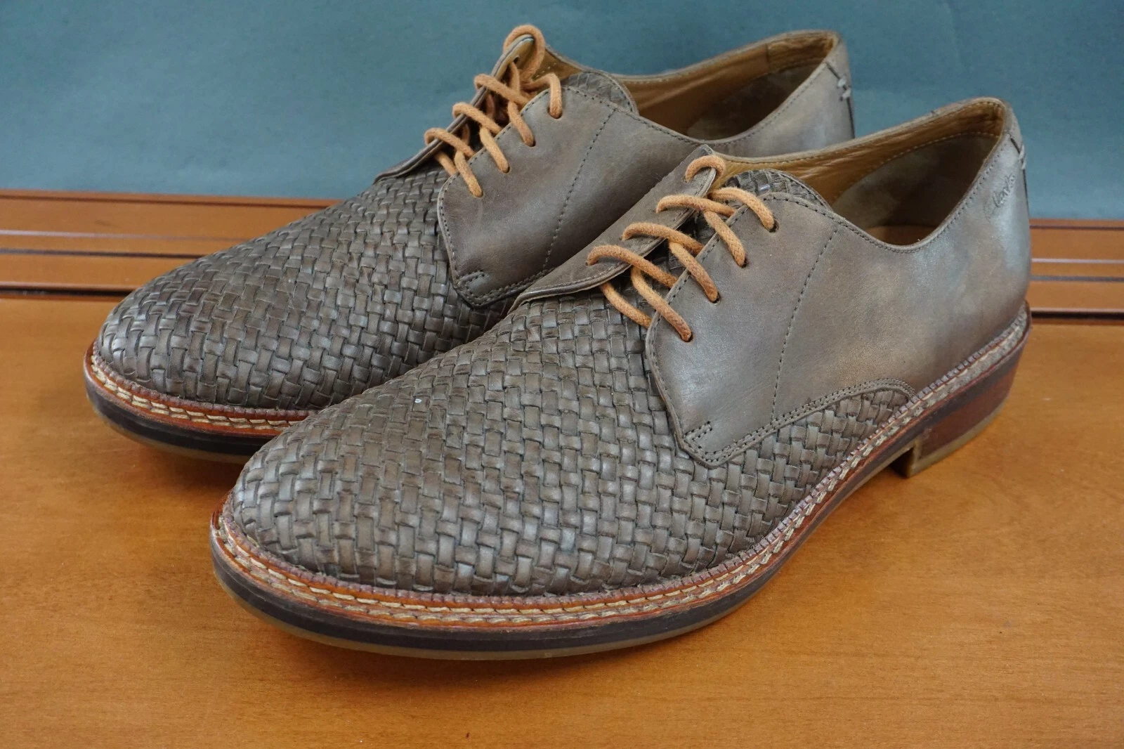 Scarpe Oxford Clarks Grimsby artigianali uomo 10 pelle marrone stringate casual comode