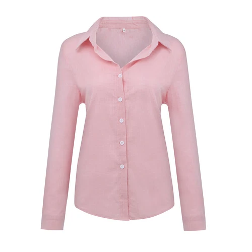 Blusa Prendas para el torso informal elegante de lino de algodón de manga larga para mujer - Imagen 17 de 38