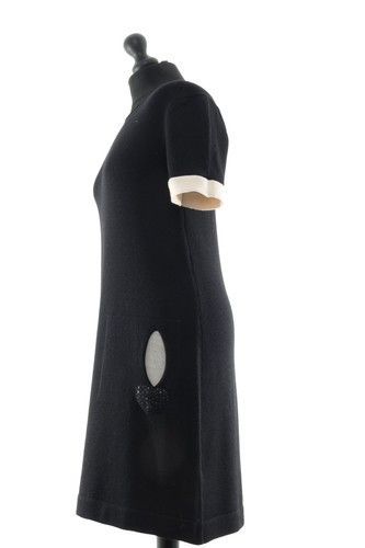 Twinset Knit Dress Simona Barbieri XL Black Knee-Length Short Sleeve 100% Wool - Picture 4 of 5