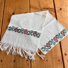 Maya Mexican Chiapas White Rectangle Embroidered Table Runner Long Scarf 11x52