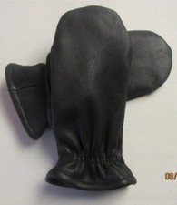 Black Goatskin Leather Fleeced Lined Mittens - Size Large - Made In The USA