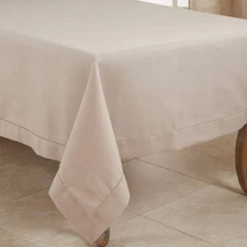 72" Hemstitch Bored Border Tablecloth Taupe - Saro Lifestyle: Square