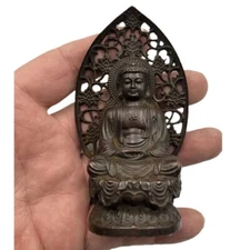 9cm Buddhism Antique Bronze carved Sakyamuni Amitabha Tathagata Buddha Statue