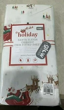 Pottery Barn Kids Organic santa sleigh glow in the dark COTTON crib sheet
