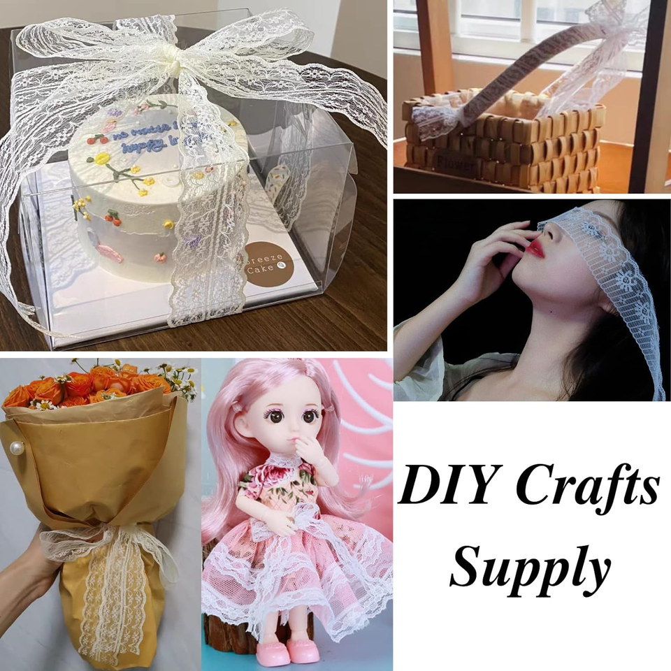 Lace Ribbon Trim Roll Sewing Lace Ribbon Flower Fabric for Crafts