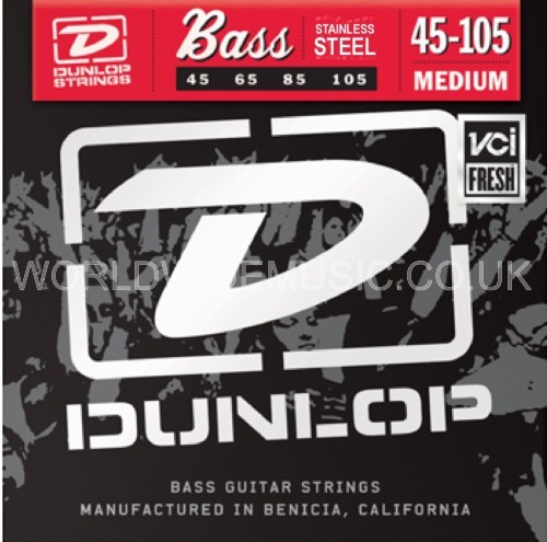 Dunlop Stainless Steel Bass Guitar Strings - Medium Gauge .045 - .105