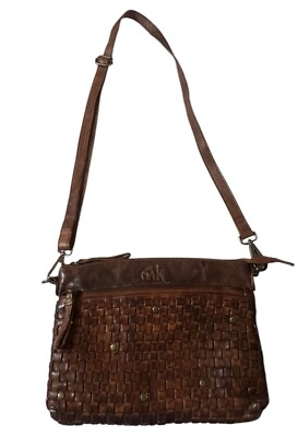 Oak Leathers Brown woven Crossbody Bag