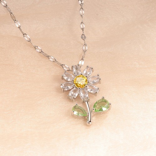 Women's Sparkling Cubic Zirconia Sunflower Necklace Stud Earrings Jewellery Sets - Picture 8 of 17