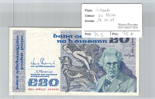 BILLET IRLANDE - 20 LIVRES 19/10/1989 - Pick 73c - N°508417