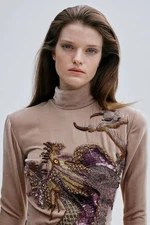 THE NEW ARRIVALS Donyale Gown Nude Fusion Open back Sequin  velvet $3400msrp NWT