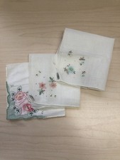 VTG Embroidered Floral Handkerchief Set Of 3 Never Been Used, In Box 100 Cotton