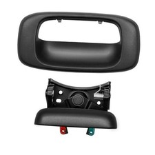 Tailgate Handle Latch and Bezel Trim Assembly with Rod Clips Black Compatible
