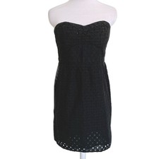 American Eagle Black Eyelet Lace Strapless Mini Dress Smocked Back Size 10