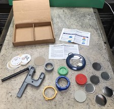 2.25  BADGE-A-MINIT BUTTON MAKER Hand Press  Few Supplies Instru Circle Cutter