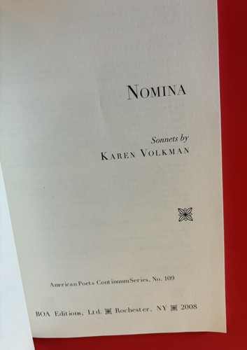 Karen Volkman NOMINA PB American Poets Continuum 2008 BOA Poetry - Bild 3 von 11