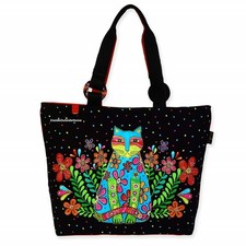 Laurel Burch Kaleidoscope Cat in Flowers LARGE Shoulder Tote Bag 21"x6.5"x15"NEW