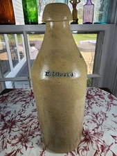 A+ Antique Primitive Salt Glazed Stoneware "M. LOFTUS" Bottle Bar Crock