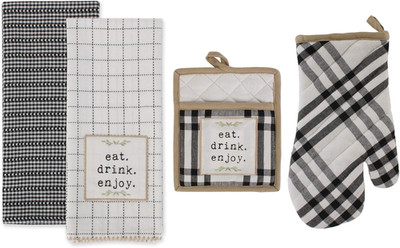 Home Sweet Farmhouse Kitchen Collection, Potholder/Oven Mitt/Dishtowel Set, Blac