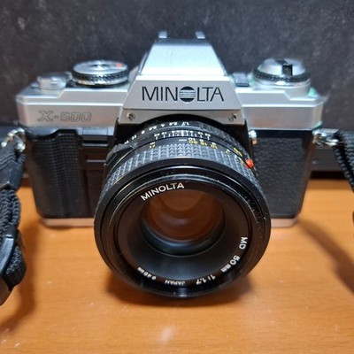 Minolta X-500 SLR 35mm Filmkamera + Minolta MD 50mm f/1.7 Objektiv