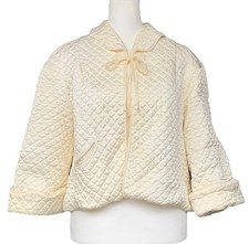 Barbizon Puff Jacket Coat Satin Quilted Bed 3/4 Sleeve, Tie Pocket Cream Sz M/L