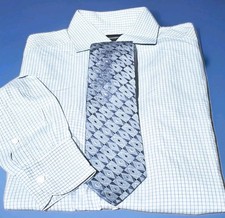 ERMENEGILDO ZEGNA-Blue Cttn Chk, Mens Euro Spread, Dress Shirt w/Tie- 16.5  42 