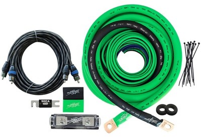 Sky High Car Audio Oversize 1/0 Ga AWG Amp Kit Twisted RCA Green/Black Car Audio