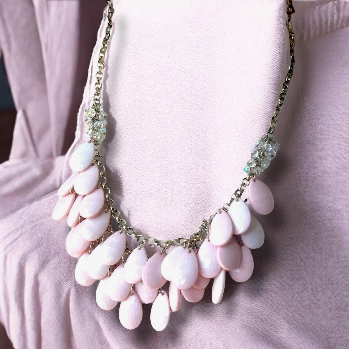 Pink Lucite Teardrop Bib Necklace Coquette Y2K Pastelcore AB