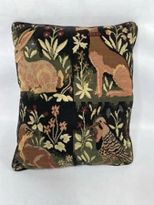 Robert Allen Woodland Animal Tapestry Throw Pillow Rabbit Dog Weasel Bird 13x11"