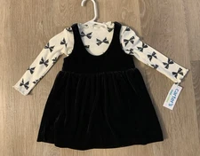 (NWT) Carter's Girl's 12 Months Black Velvet Jumper With Matching Top With Bows