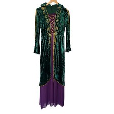 Medieval Renaissance Gown Emerald Purple Velvet Costume Dark Cosplay Dress L