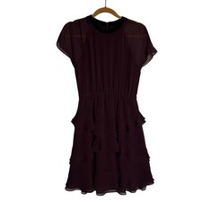 Madewell Plum Tiered High Neck Short Sleeve Mini Dress Size 0