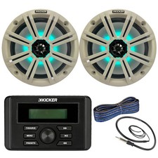 Kicker KMC3 Marine Stereo Receiver, 2x 8" LED Speakers w/Grilles, Wire, Antenna