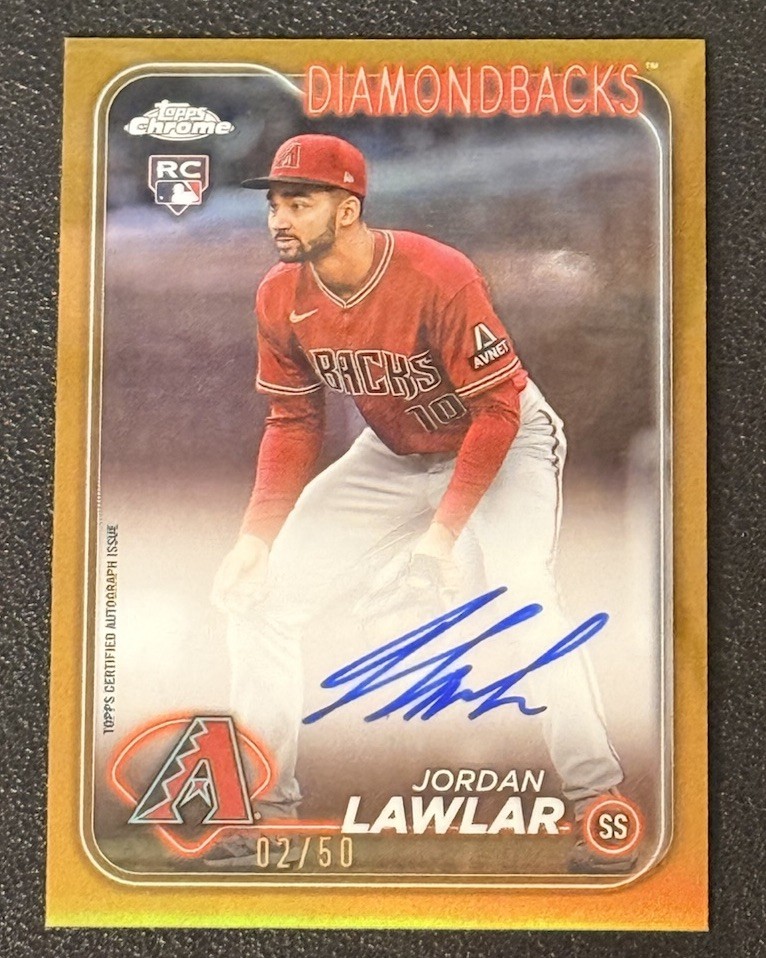 2024 Topps Chrome Jordan Lawlar Rookie Autographs #RA-JLA Gold Refractor /50