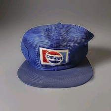VTG 1980's Full Mesh K-Brand Blue Pepsi Patch Snapback Adjustable Hat - USA Made